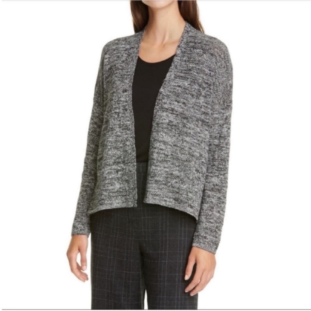 Eileen Fisher cardigan gray marled boxy linen blend